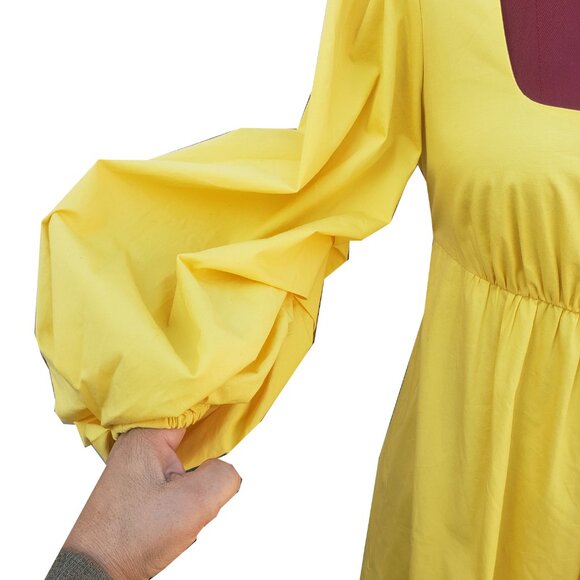 Staud Sophie Dress Yellow Poplin Square Neck 1/2 Sleeve Empire Waist Small - Picture 4 of 9